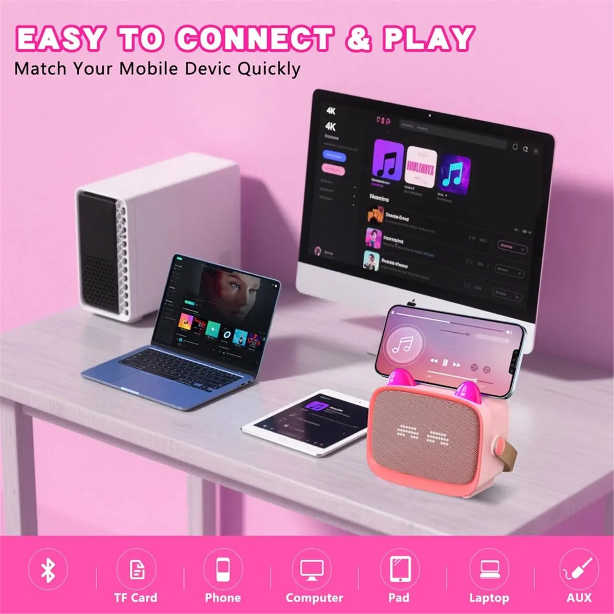 

Портативная Bluetooth-колонка A73T, мини-караоке-машина с 2 микрофонами, семейная караоке-система для пения
