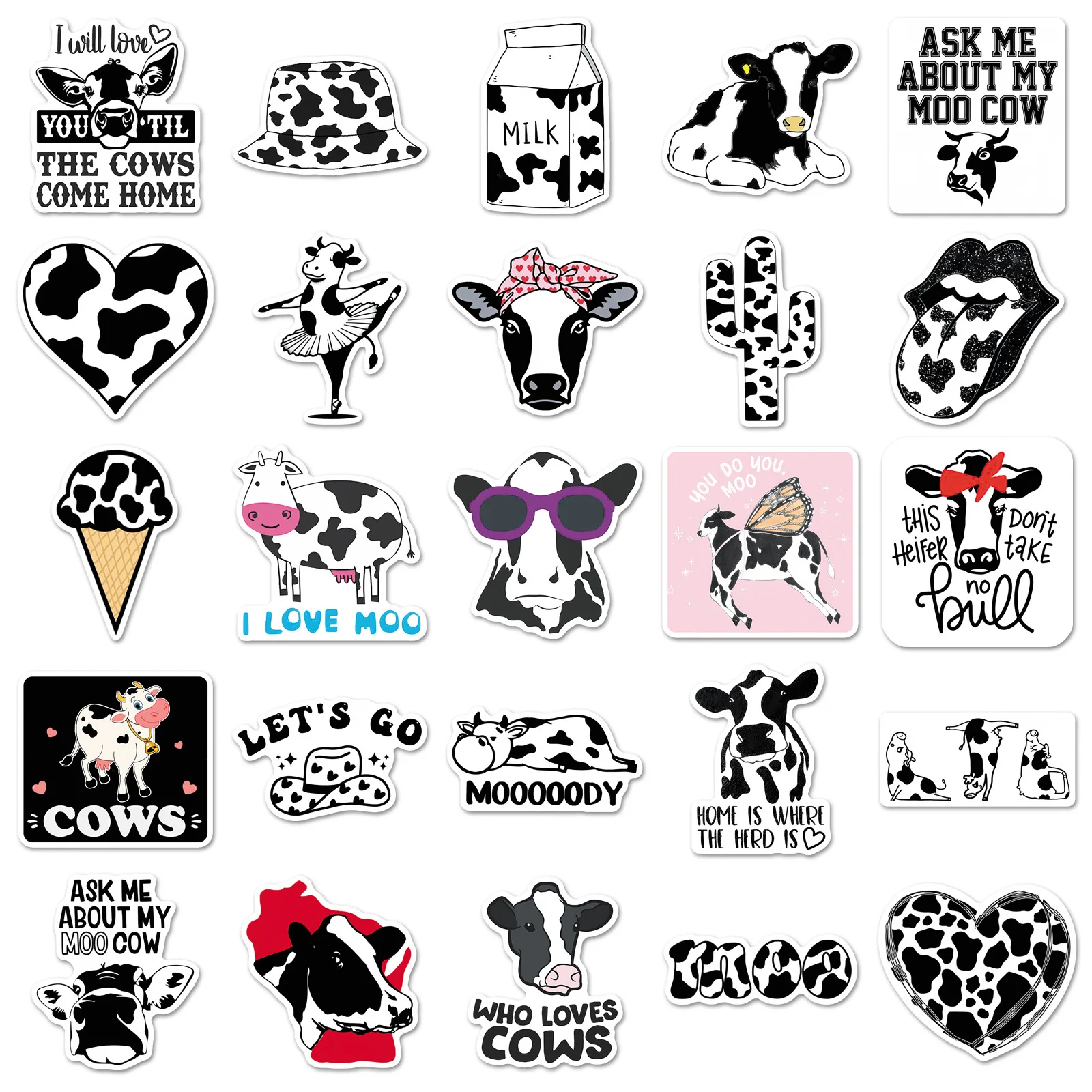10/50PCS Cartoon Cute Cow Fun Sticker DIY Decoration Mobile Phone Case Notebook Water Cup Waterproof Toy Gift Sticker