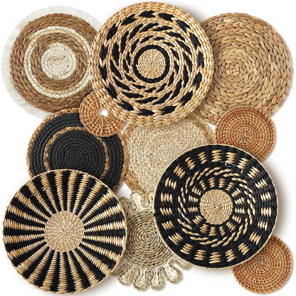 

Handwoven Boho Wall Baskets Set of 11, Decorative Wicker Baskets for Rustic Home or Christmas Gifts