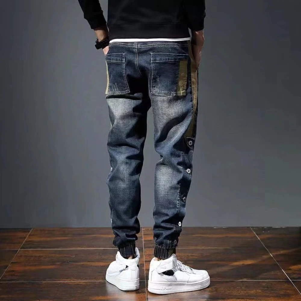 2024 Spring Autumn Mens Jeans Harem Pants Fashion Pockets Loose Baggy Jeans Men Stretch Retro Streetwear Relaxed Tapered Jeans