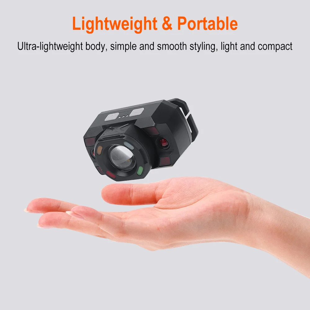 BORUiT Small LED Headlamp 500LM Type-C Rechargeable Sensor Headlight 5 Lighting Modes Camping Fishing Head Lamp Built-in Battery