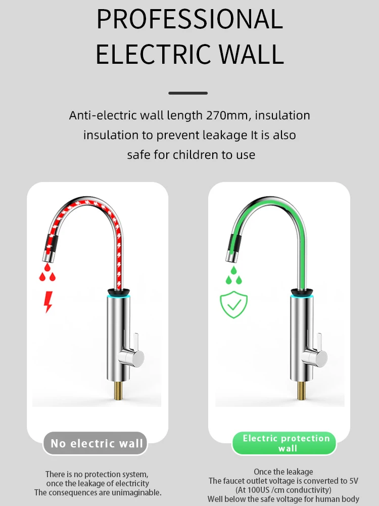 Fudeer scaldabagno elettrico istantaneo rubinetti da cucina 1 secondo rubinetto riscaldatore a calore rapido per la casa 220V 3000W acciaio inossidabile pieno