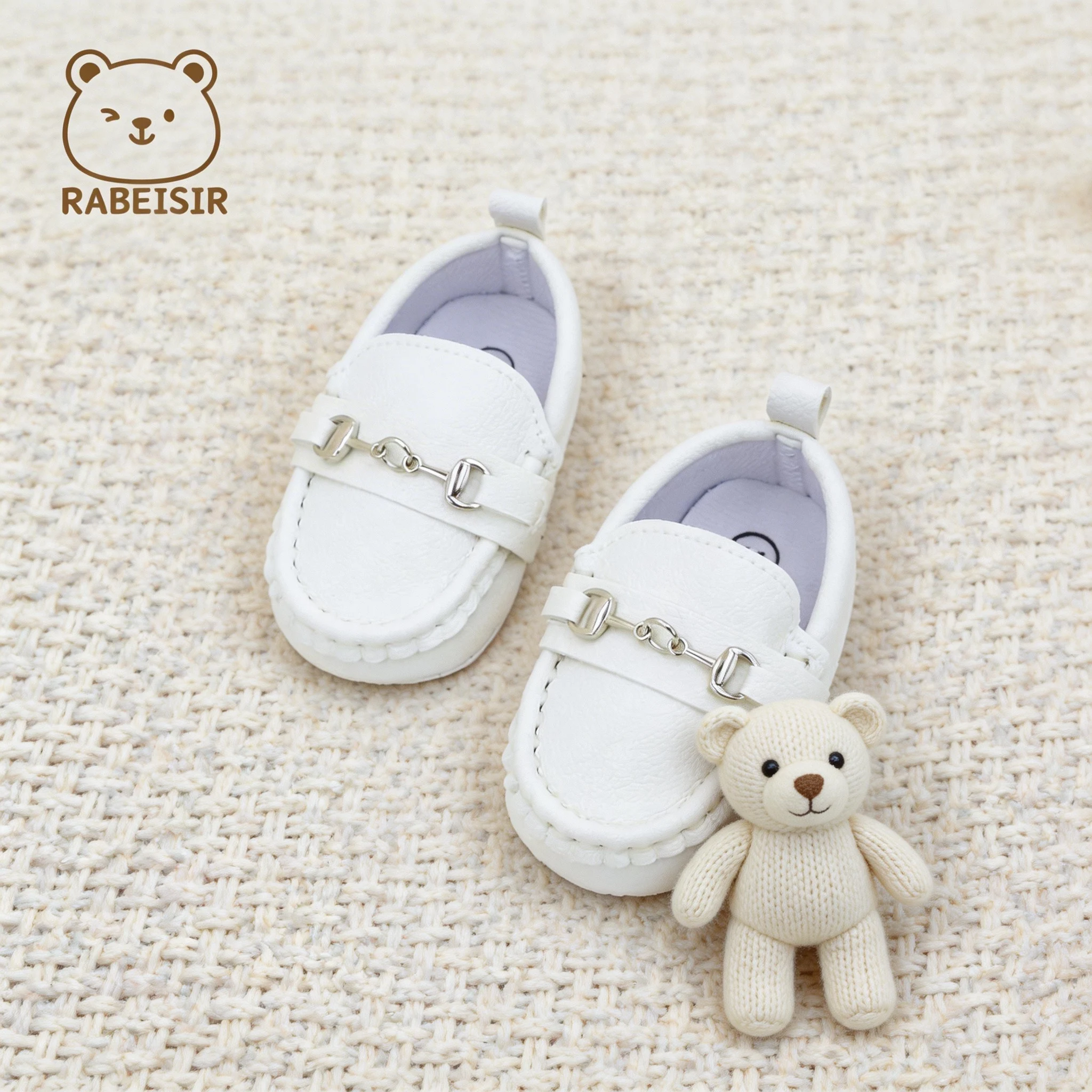 0-18 Months Baby Loafers with Metal Chain Decoration, Slip-On Soft-Soled Toddler Shoes for Boys and Girls