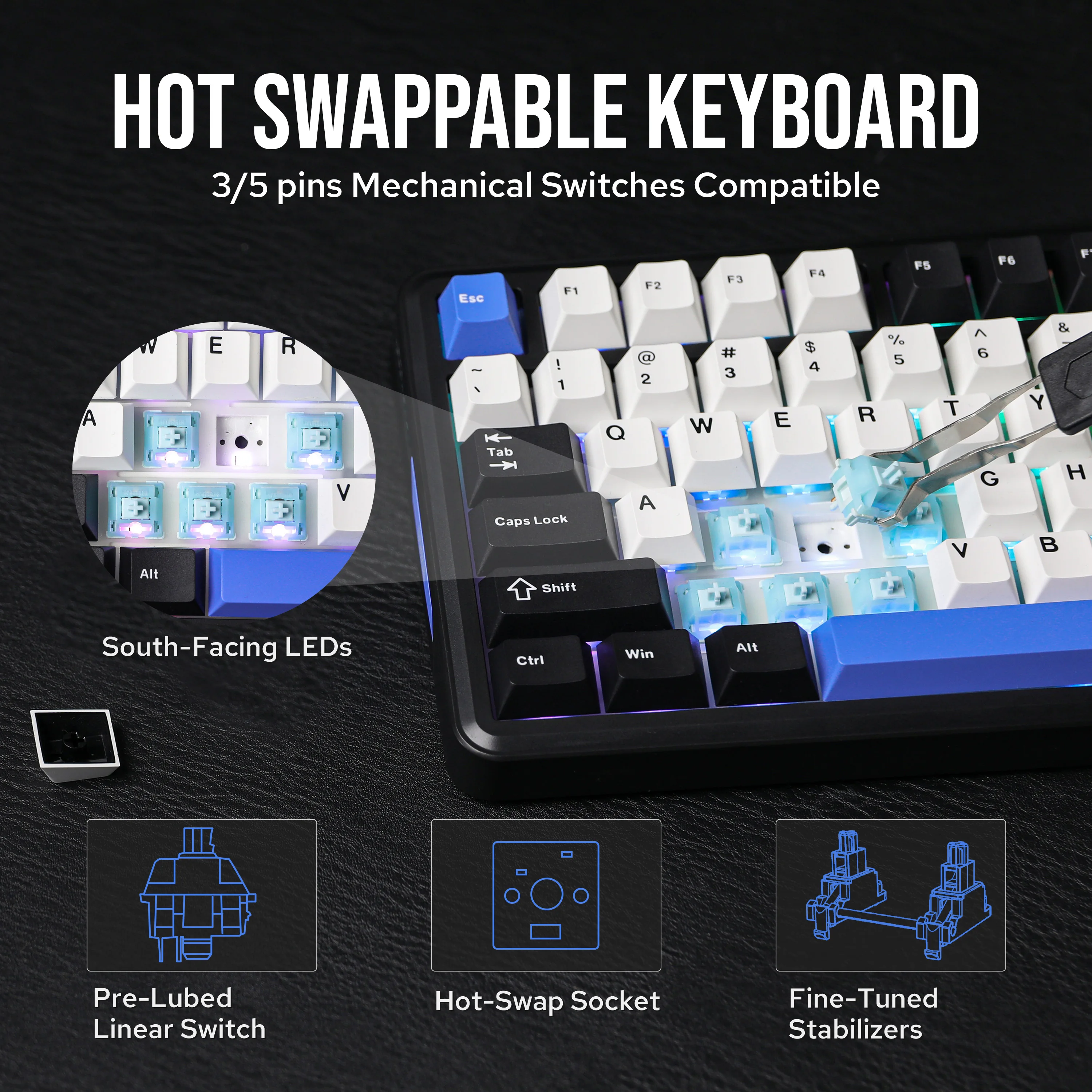 EPOMAKER TH85 80% QWERTY ANSI Layout VIA Gasket Hot-Swap Wired/2.4