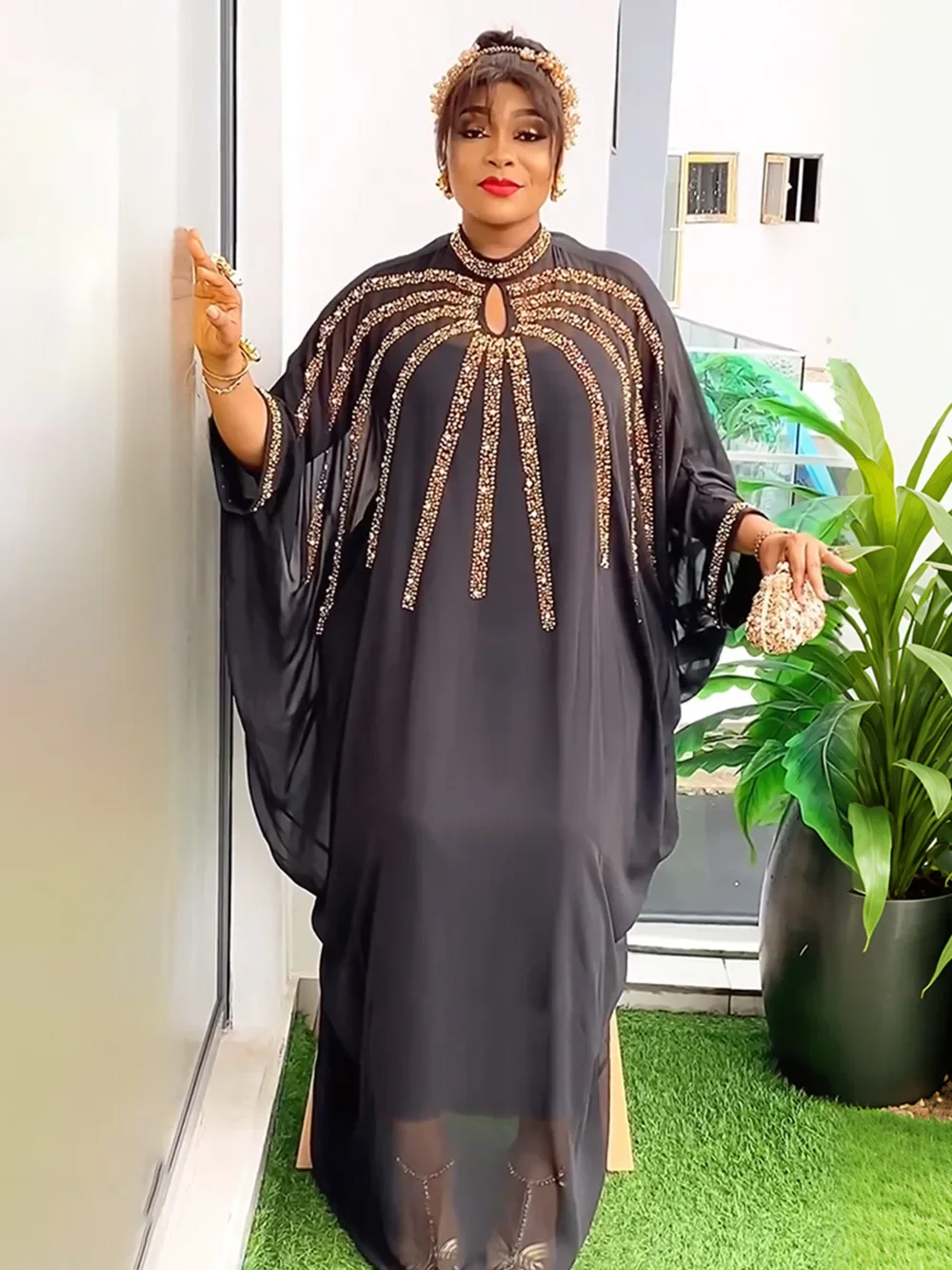 African Dresses for Women Dashiki Traditional Embroidery Bazin Gown Ankara Black Robes Nigeria Wedding Evening Party Dress