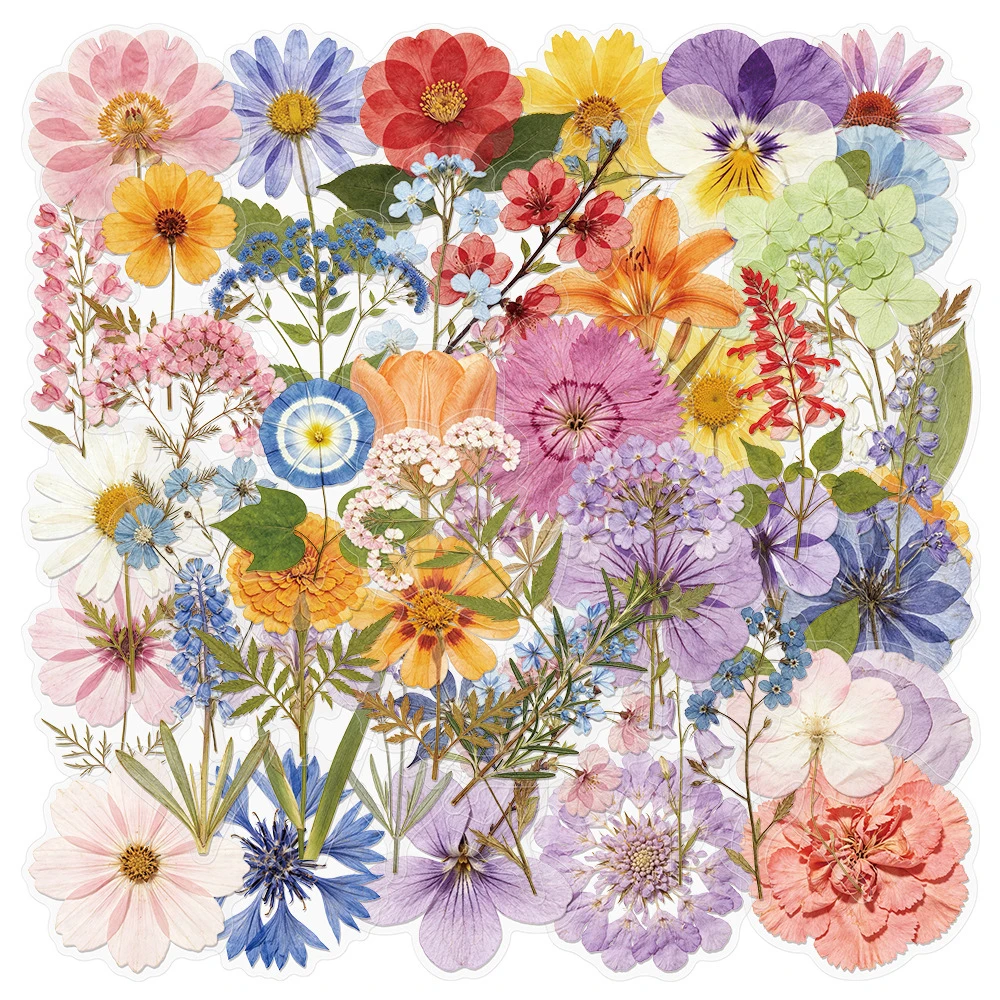 10/30/50pcs Transparent Colorful Flower Aesthetic Stickers Kawaii Decorative Notebook Stationery Diary Cute DIY Sticker Packs