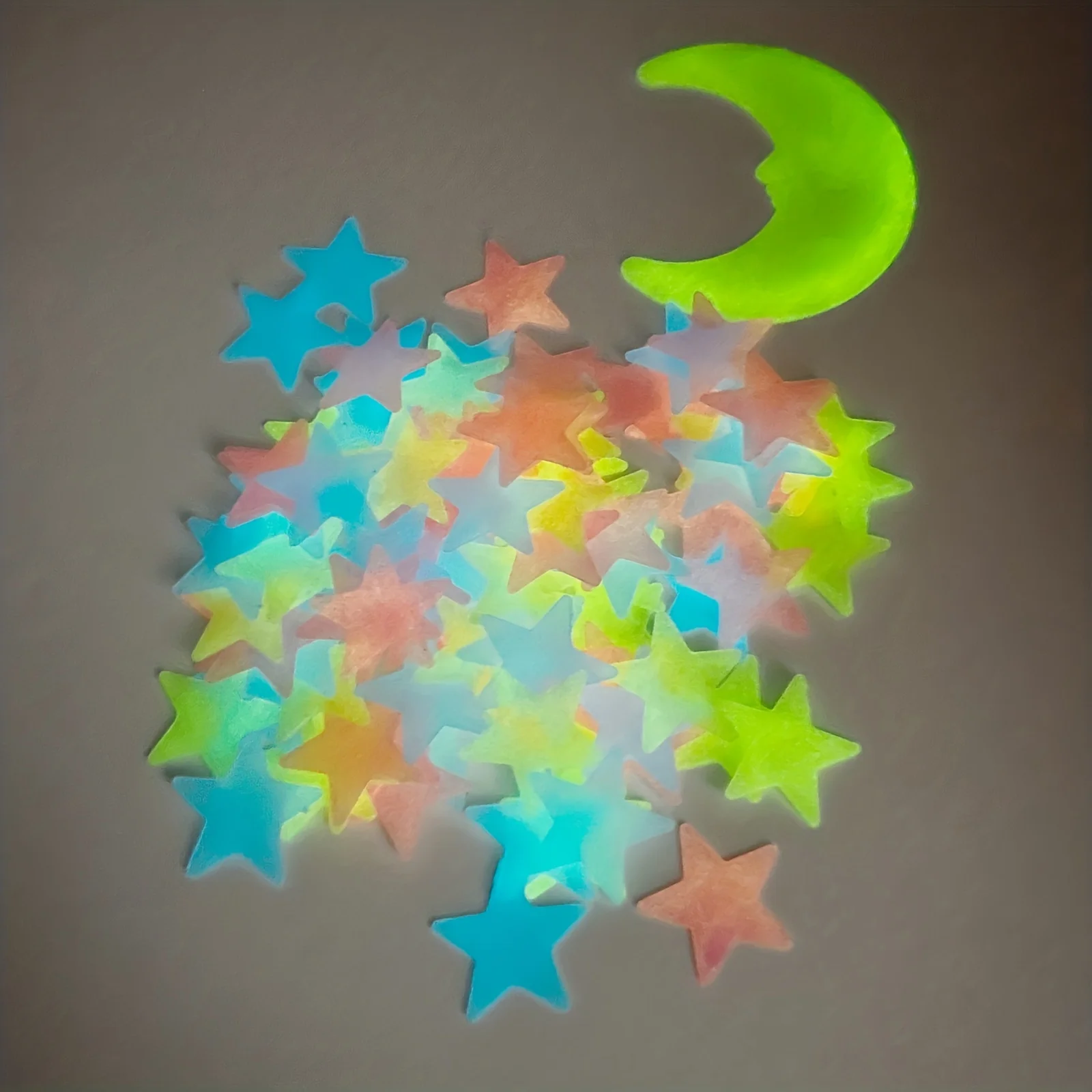 100Pcs Colorful Luminous Stars with 1pc Moon Wall Stickers for Bedroom 3D Luminous Stars Stickers Create Realistic Starry Sky