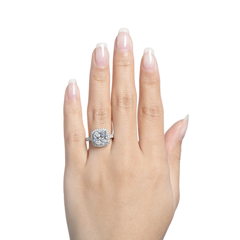 2025 AINUOSHI 3.0ct هالة/خواتم سوليتير وسادة مكونة من الياقوت الأبيض خاتم الخطوبة للنساء رقصات الحفلات مجوهرات الزفاف #5