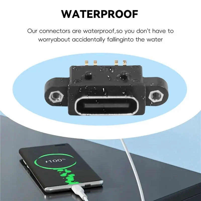 A92Z 10 Pcs Micro-USB TYPE C 4Pin Waterproof Female USB C Socket Port With Screw Hole Power Charging Interface USB Connector