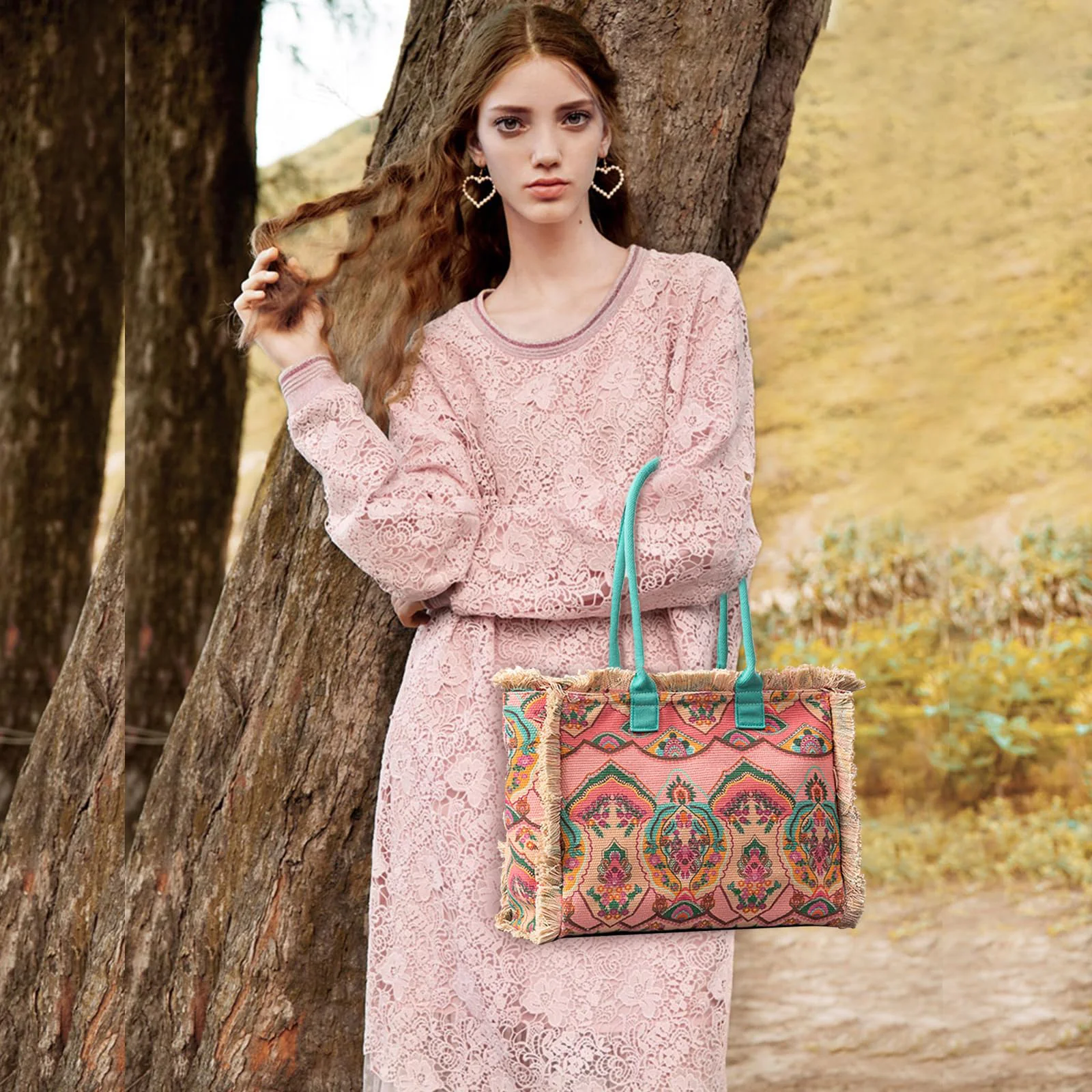 

Women Canvas Handbag Ethnic Style Tote Bag Retro Shoulder Bag with Tassels Summer Beach Travel Bag Bohemian Top Handle Bag 2025