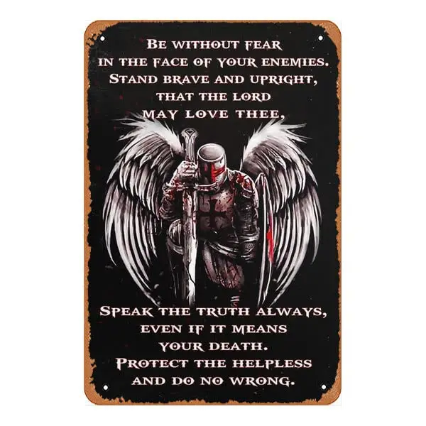 Tin Signs Vintage Kitchen Signs Wall Decor Knight templar poster Be without fear in the face of your enemies Funny Tin Signs Bar