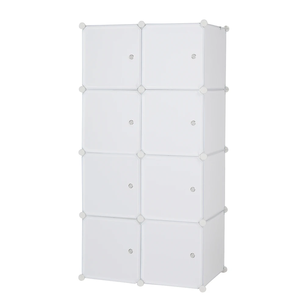 

8 Cube Organizer Stackable Plastic Cube Storage Shelves Design Multipurpose Modular Closet Cabinet with 1 Hanging Rod White