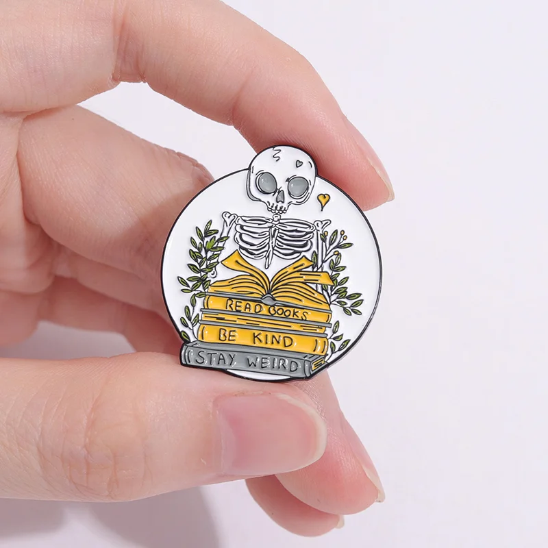 Skeleton Series Enamel Pin Read Books Be Kind Stay Weird No Body No Crime Punk Brooch Lapel Metal Badge Jewelry Gift For Friends