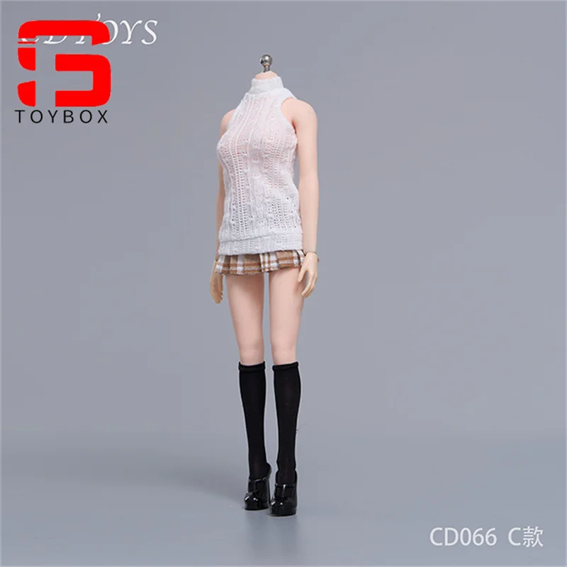 cdtoys cd066 Escala 1/6, chaleco tejido de cuello alto para estudiantes, falda JK, modelo de ropa apto para cuerpo de figura de acción de soldado femenino de 12 pulgadas
