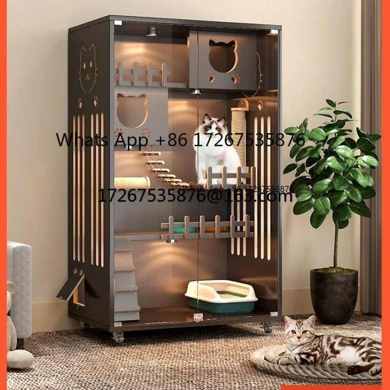

Cat villa household solid wood cabinet luxury house cat room indoor large space nest large house cat cage