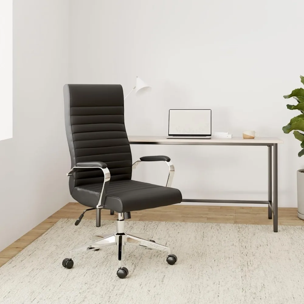 эргономичное вращающееся офисное кресло с высокой спинкой и регулируемой высотой, кожа склеенная, черный