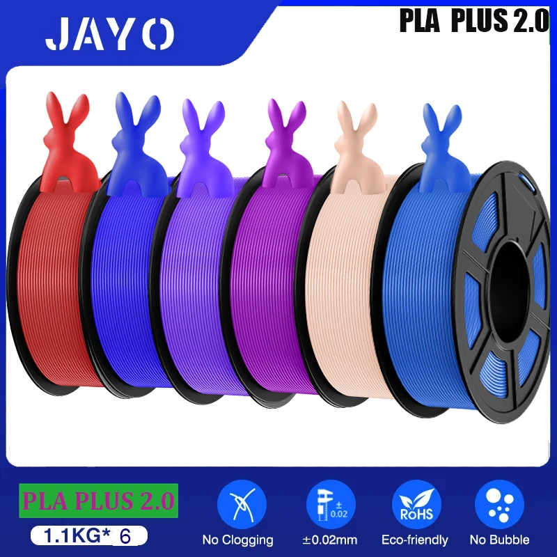 JAYO 3D Printer Filament PLA PLUS 2.0 6Rolls no bubbles no drawing smooth multiple colors 3d printer accessories for 3D Printing