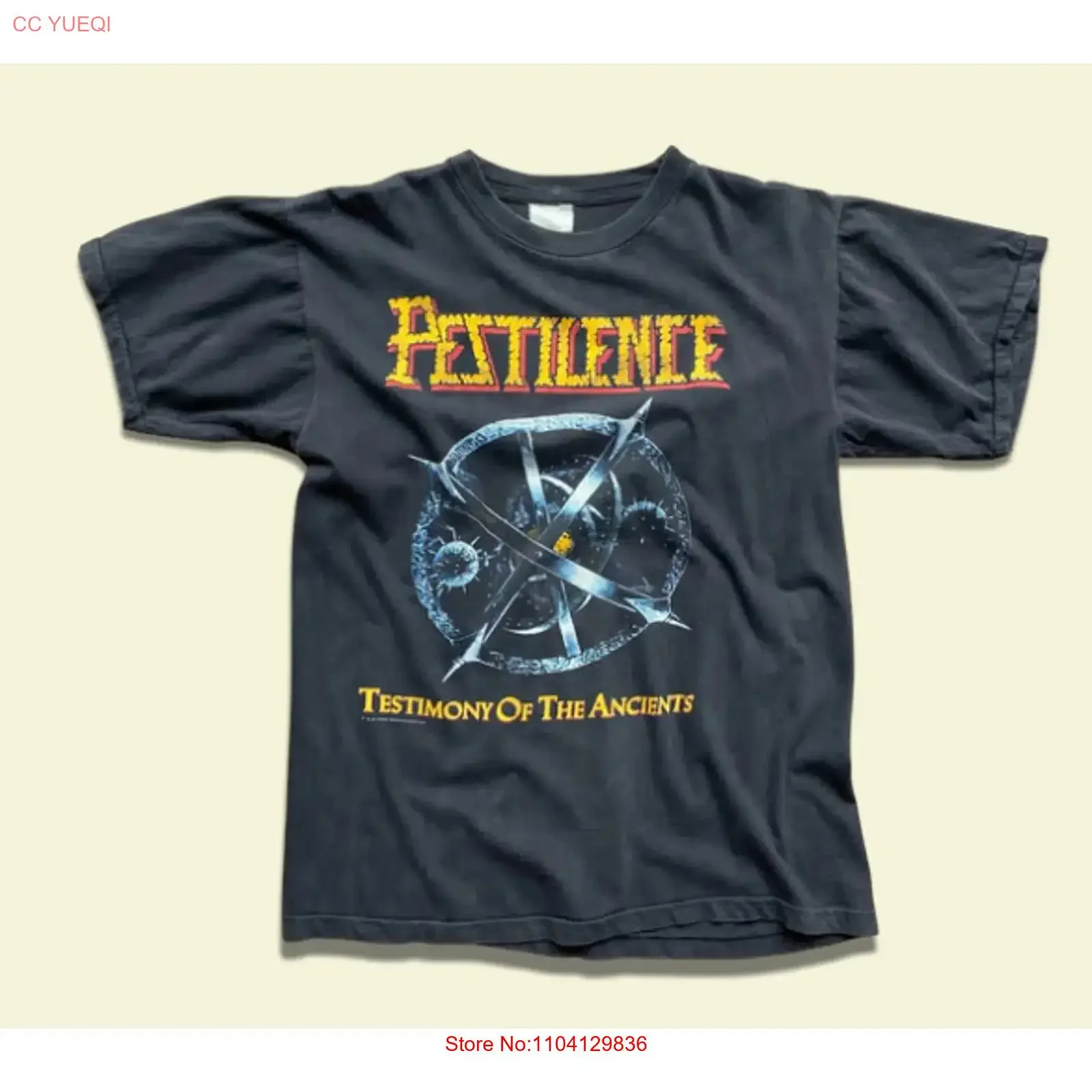 T-shirt vintage Pestilence Testimony of The Ancients 1992 Tour, vintage, légèrement lavé, légèrement respirant, confortable, à la mode, unisexe