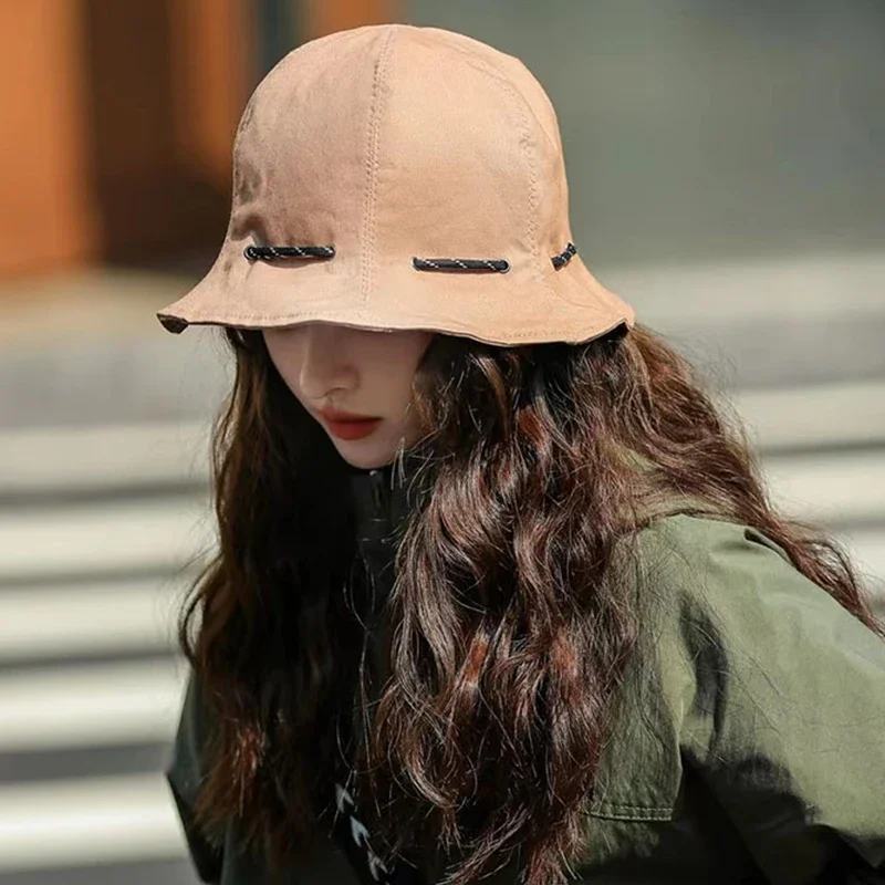 Fashion Korean Style Solid Color Bucket Hats for Women Men Summer Breathable Adjustable Bucket Caps Storage Bag Dual Purpose Hat