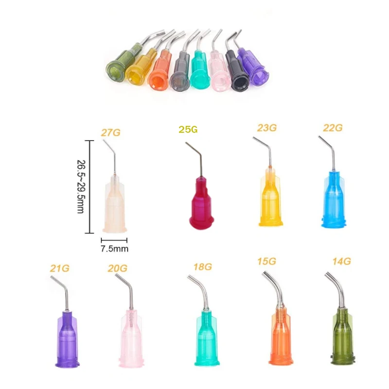 Agulha de Seringa Dispensadora de Líquido de Precisão 14g 15g 18g 20g 21g 22g 23g 25g 27g Agulha de Distribuição de Cotovelo 25 Peças de