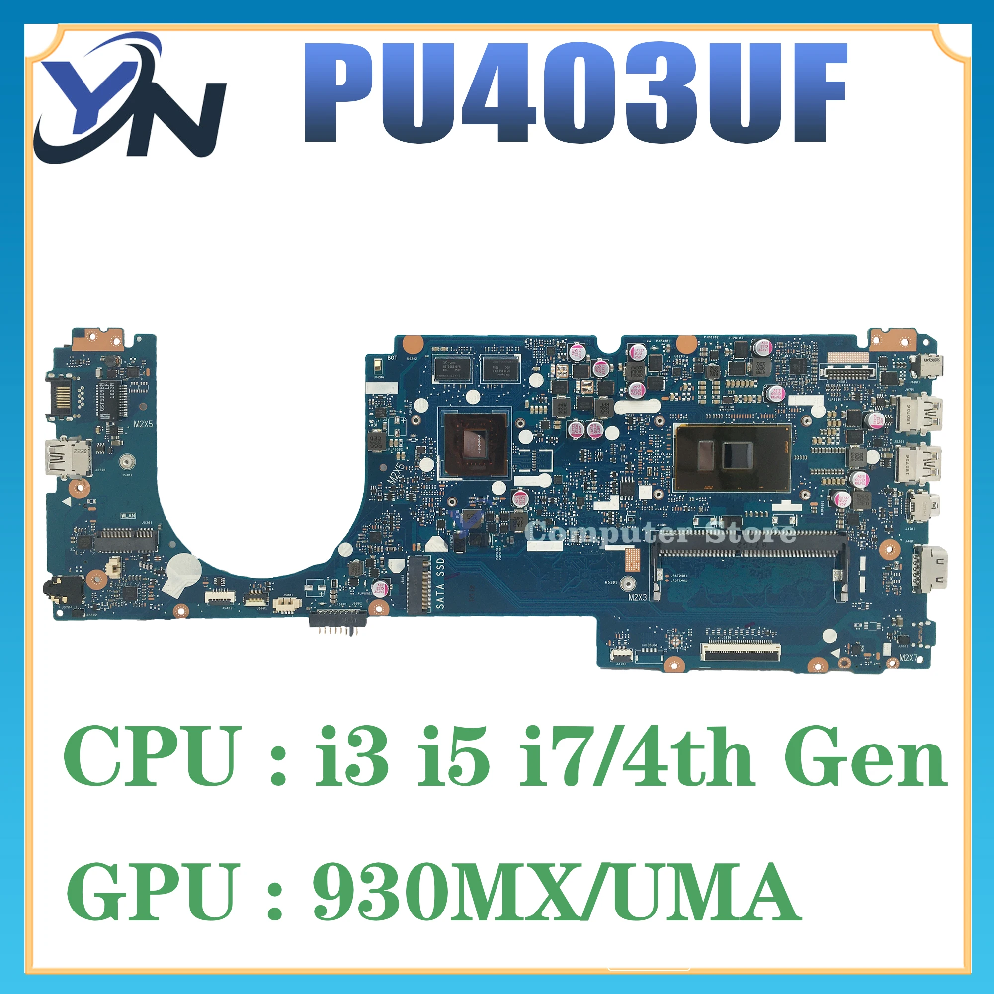 Mainboard PU403U For ASUS PRO ESSENTIAL PU403UF PU403UA Laptop Motherboard I3 I5 I7 6th Gen 930MX/UMA 4GB-RAM 100% TEST OK