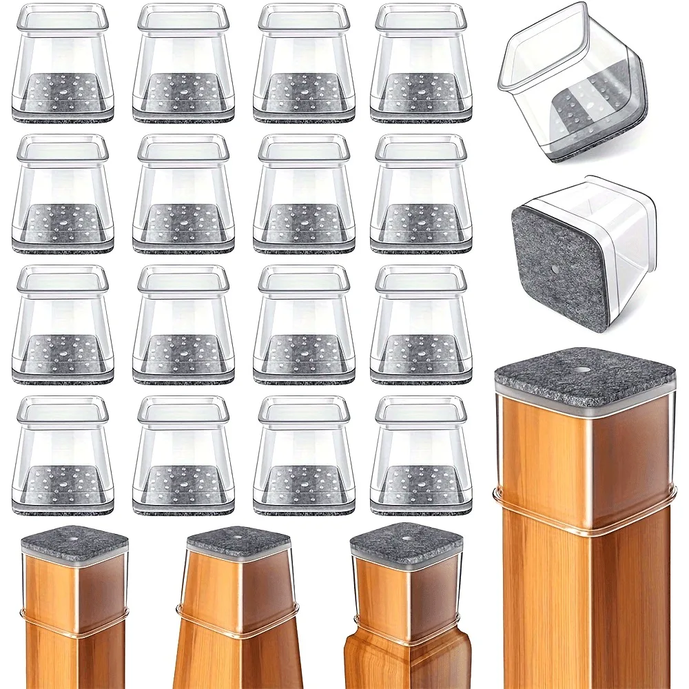 16Pcs Square Silicone Chair Leg Caps, Frosted Floor Protectors for Table Furniture Feet, Anti-Scratch & Noise-Reducing