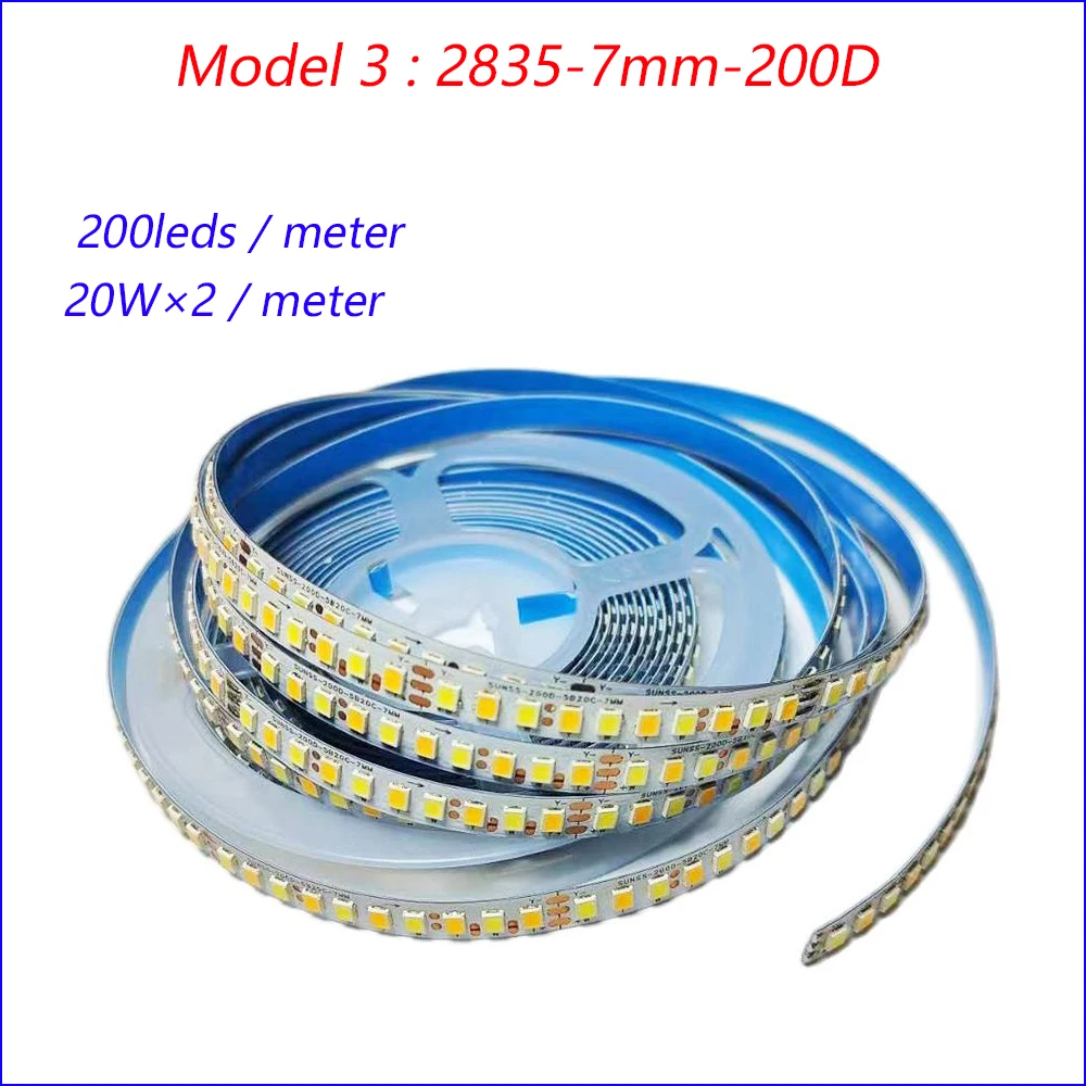 3colors 5meter 2835-7mm-140D/160D/180D/200D SANAN Highlight constant current LED strip 20W×2/meter with 3solder joints.