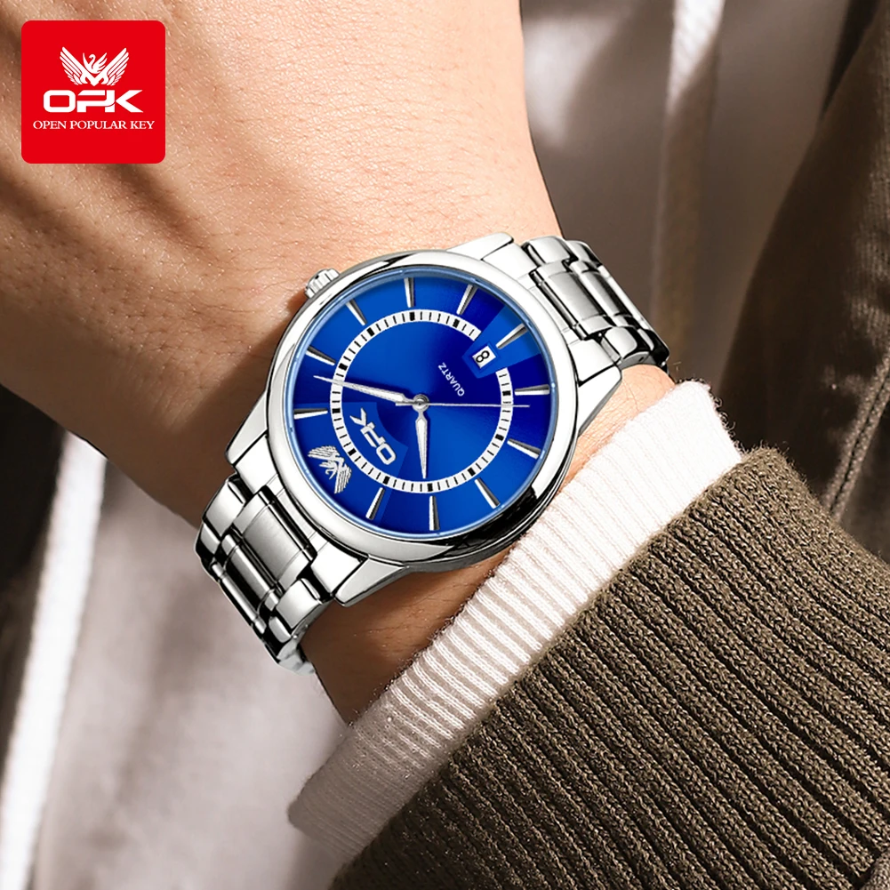 OPK brand waterproof men's steel strap quartz watch 6036 - Image 3