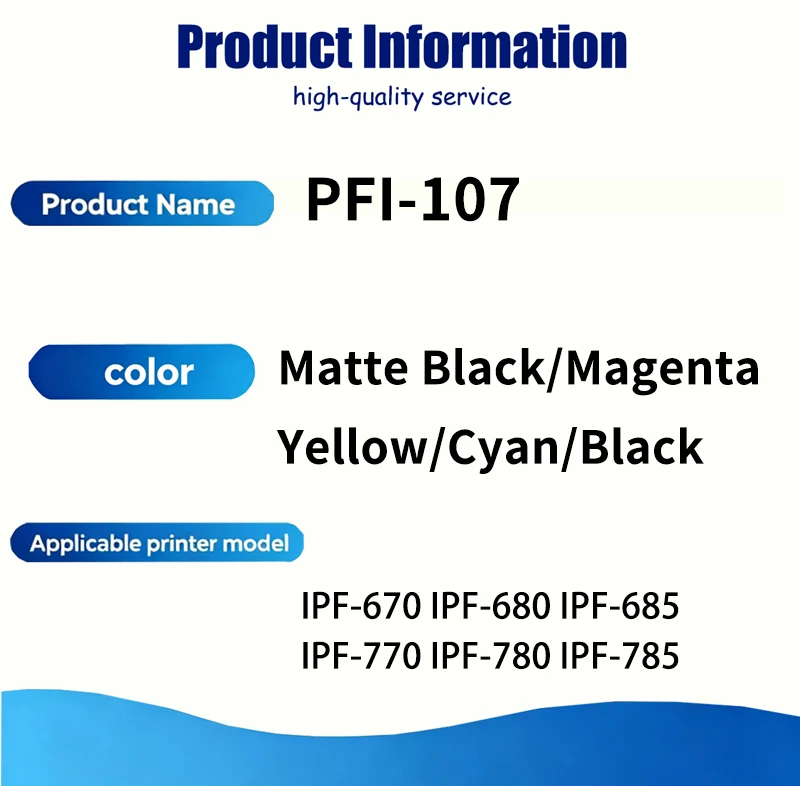 1 PCS 130ML PFI-107 PFI107 PFI 107 Ink Cartridge Compatible For Canon IPF670 IPF685 IPF780 IPF770 IPF785 IPF 670 685 Printers