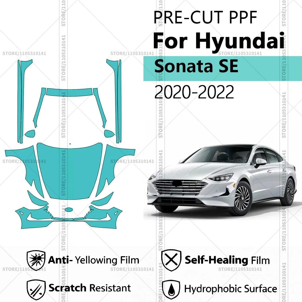 

For Hyundai Sonata SE 2020-2022 Pre-Cut Paint Protection Film PPF Transparent Car Film Automotive PPF Front Kit - Rockers
