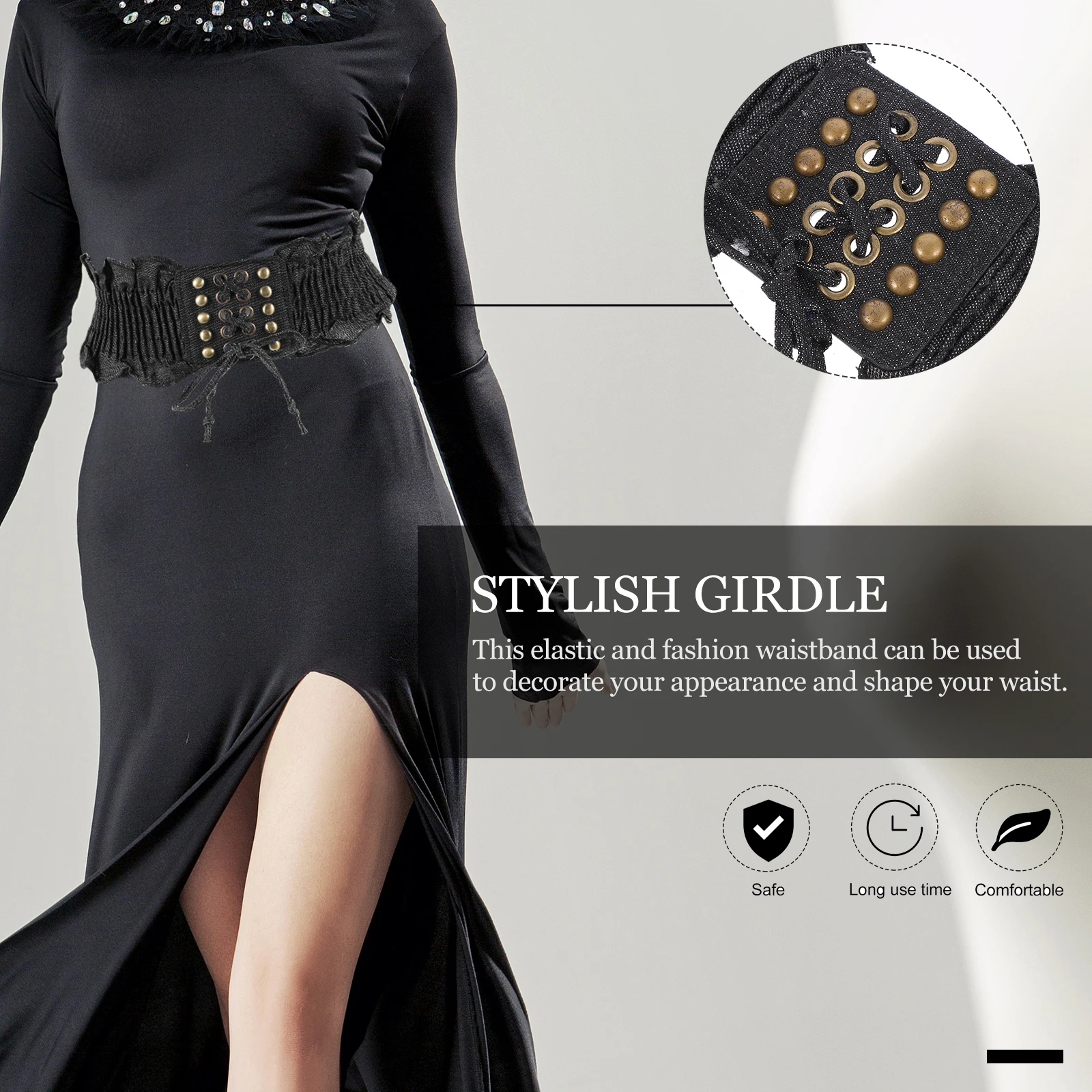 

Macrame Denim Girdle Elastic Waistband Stylish Decor Adjustable for Most Girls Banquets Parties Elastic Girdle