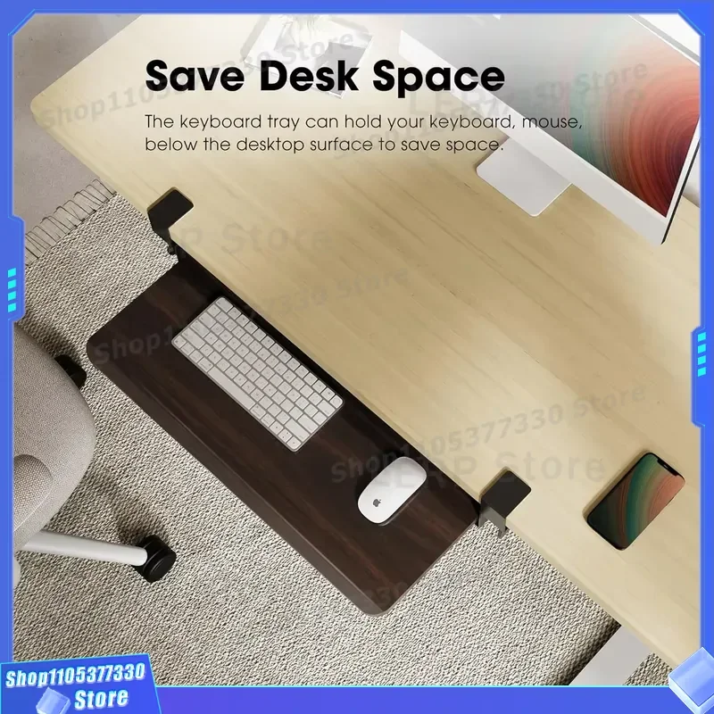C Type Clip On Sliding Keyboard Mouse Tray Under Desk Mount Pull Out Drawer For Computer Typing Office Workspace Organizer
