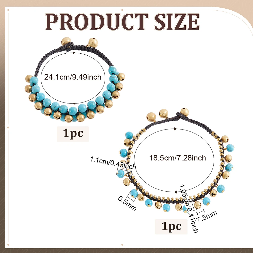 2 Styles Anklets Bracelet Turquoise Bead Anklet Golden Jingling Bell Bracelets Anklets Beaded Chain Bracelet for Boho Summer