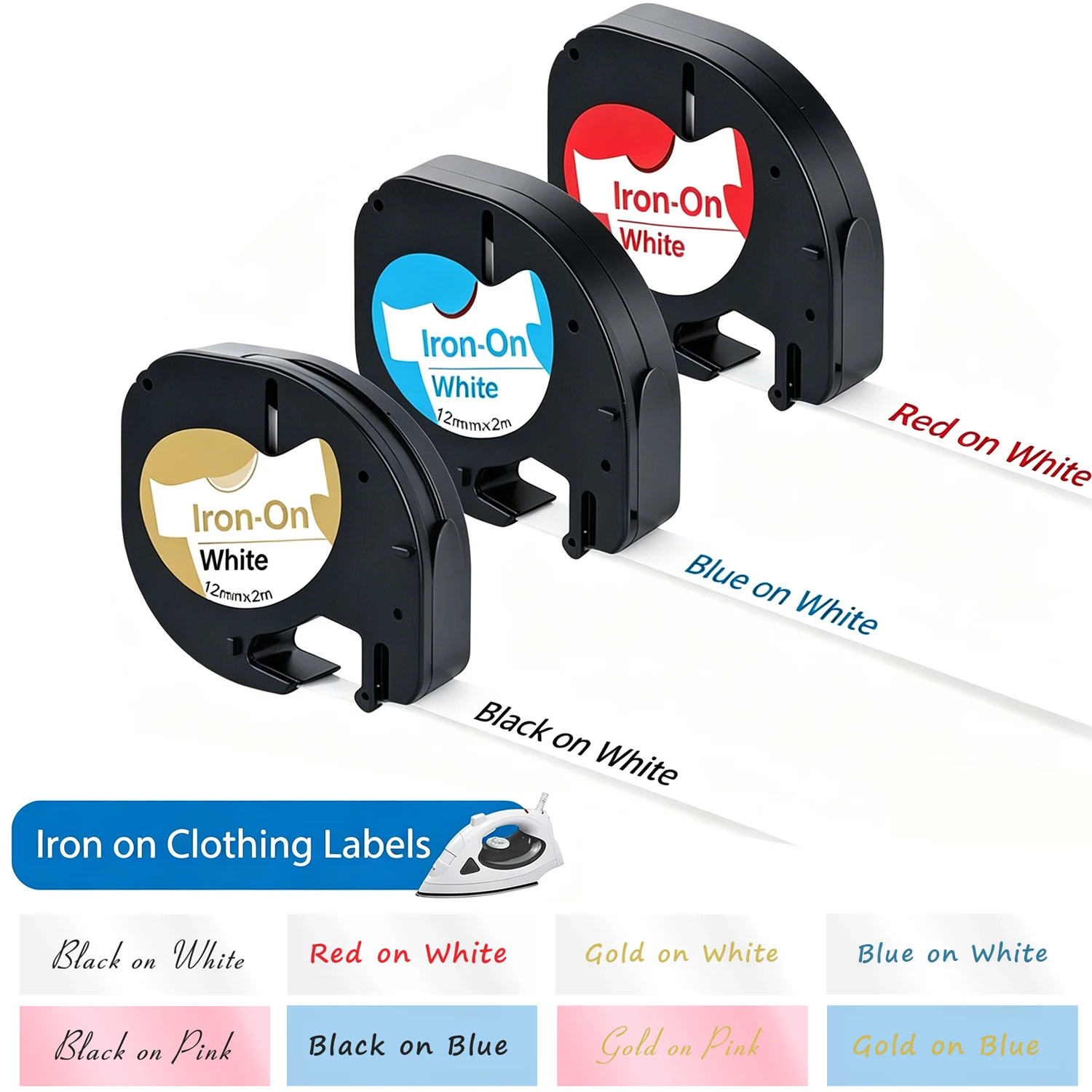 1PCS Fabric Iron on Label fit for 91201 DYMO LT-100H LT-100T 200B P12/P12 Pro for School Kids Name Tag, No sewing & Washsable