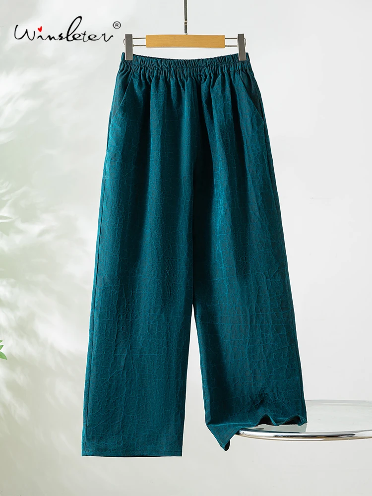 

Winsleter-100%Real Silk Elegant Trousers, Elastic Waist Craquelure, Women Vintage Cool Wide-leg Pants, 2026 Summer New B65646CC