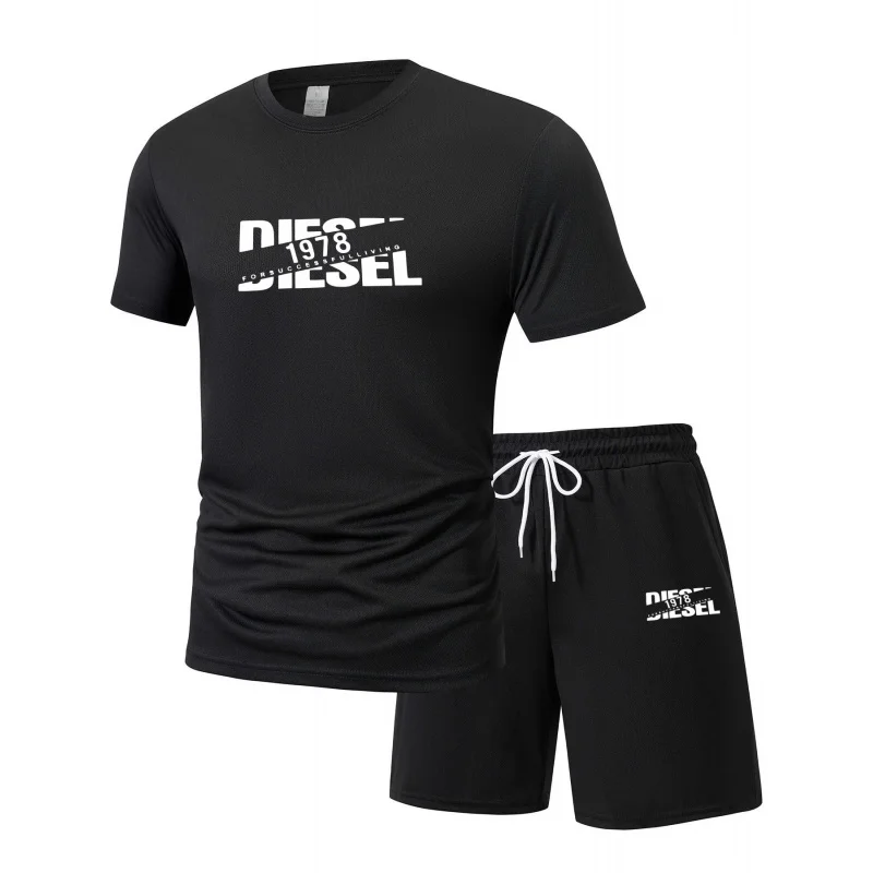 

Summer Men's Casual Fashion Sportswear T-Shirt Set Beach Print Short Sleeved Suit Trendy Jogging Outfit 2026 Hot Item