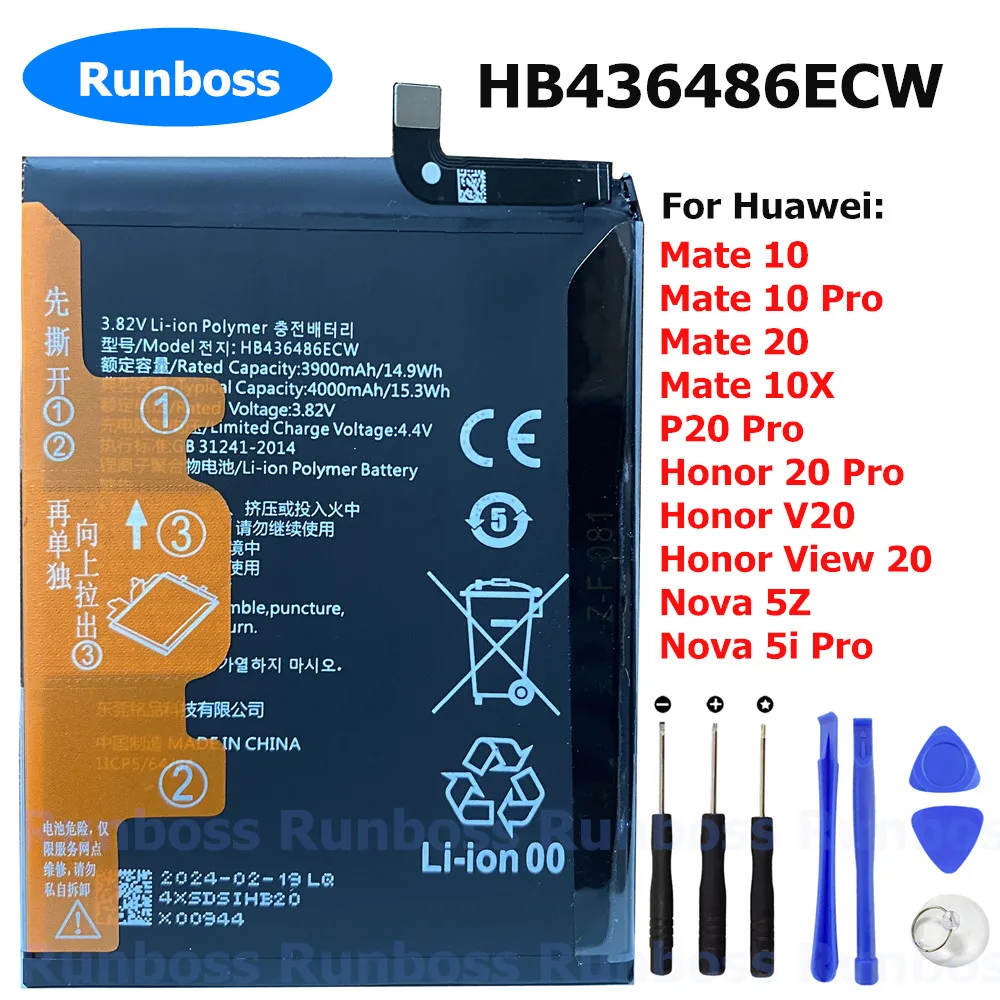 Original HB436486ECW 4000mAh Battery for Huawei Mate 10 10Pro,Mate 20,Mate 10X,P20 Pro,Honor 20 Pro,View 20 V20 ,Nova 5Z,5i Pro