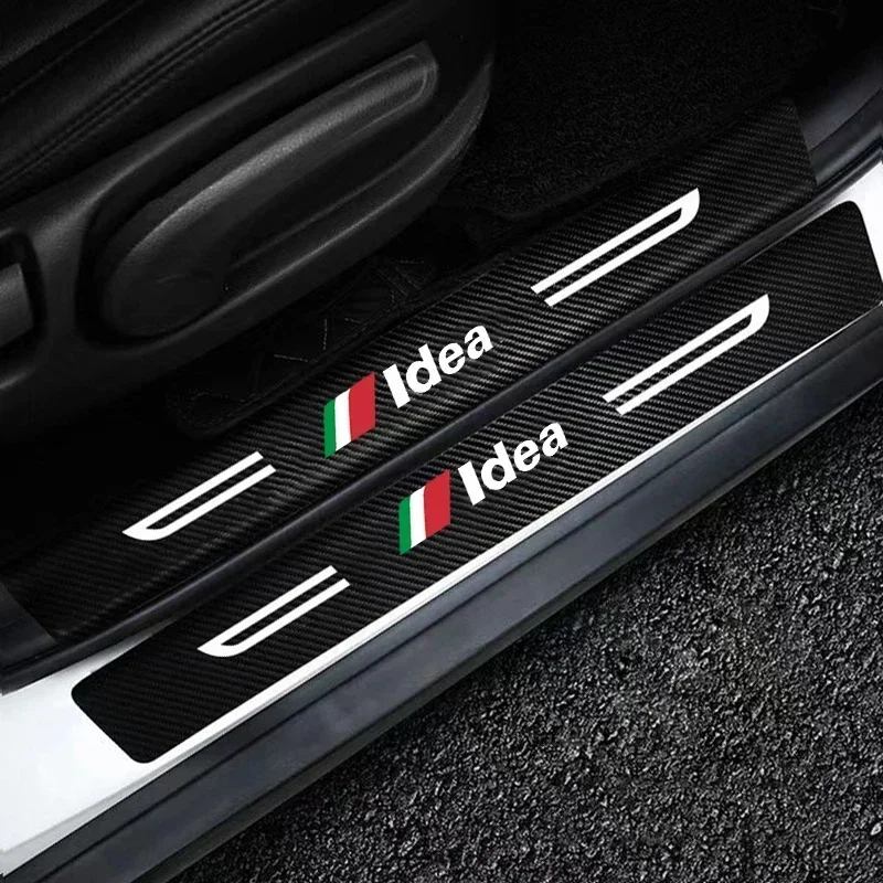 Car Threshold Scuff Plate Carbon Fiber Door Sill Protector Stickers For Fiat Idea Badge Auto Door Welcome Pedal Guards Film