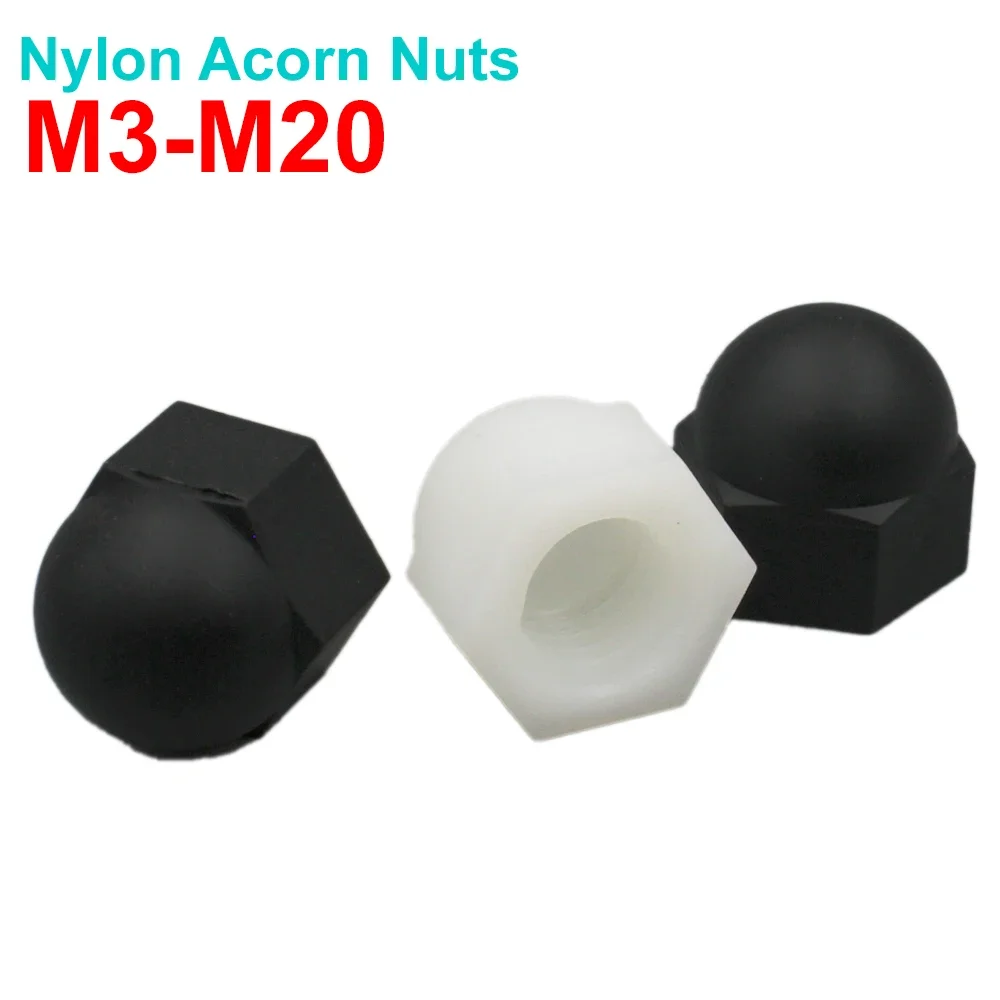 

2-50pcs M3 M4 M5 M6 M8 M10 M12 M14 M16 M18 M20 Black/ White Plastic Nylon Acorn Cap Dome Nuts Hexagon Hex Nut for Insulation USE