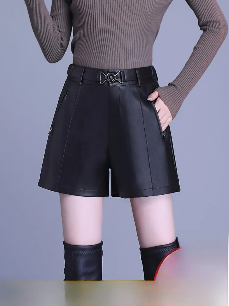 

Женские брюки с высокой талией и широкими штанинами из натуральной овчины, с эластичным поясом, повседневные, осенне-зимние, новые, для работы и повседневной носки