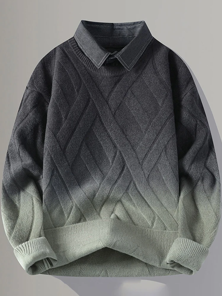 

Свитер, мужской зимний рубашечный воротник, мужской вязаный свитер, модная брендовая внутренняя одежда, высококачественный искусственный вязаный свитер из двух частей