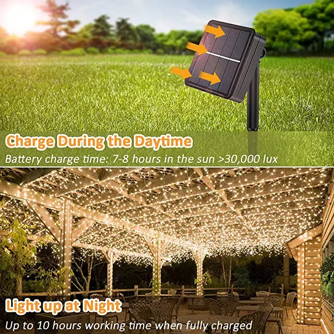 Guirxiété solaire à 100LED / 5M 50 LED, 12m, résistante à l\'eau, décoration de jardin, noël