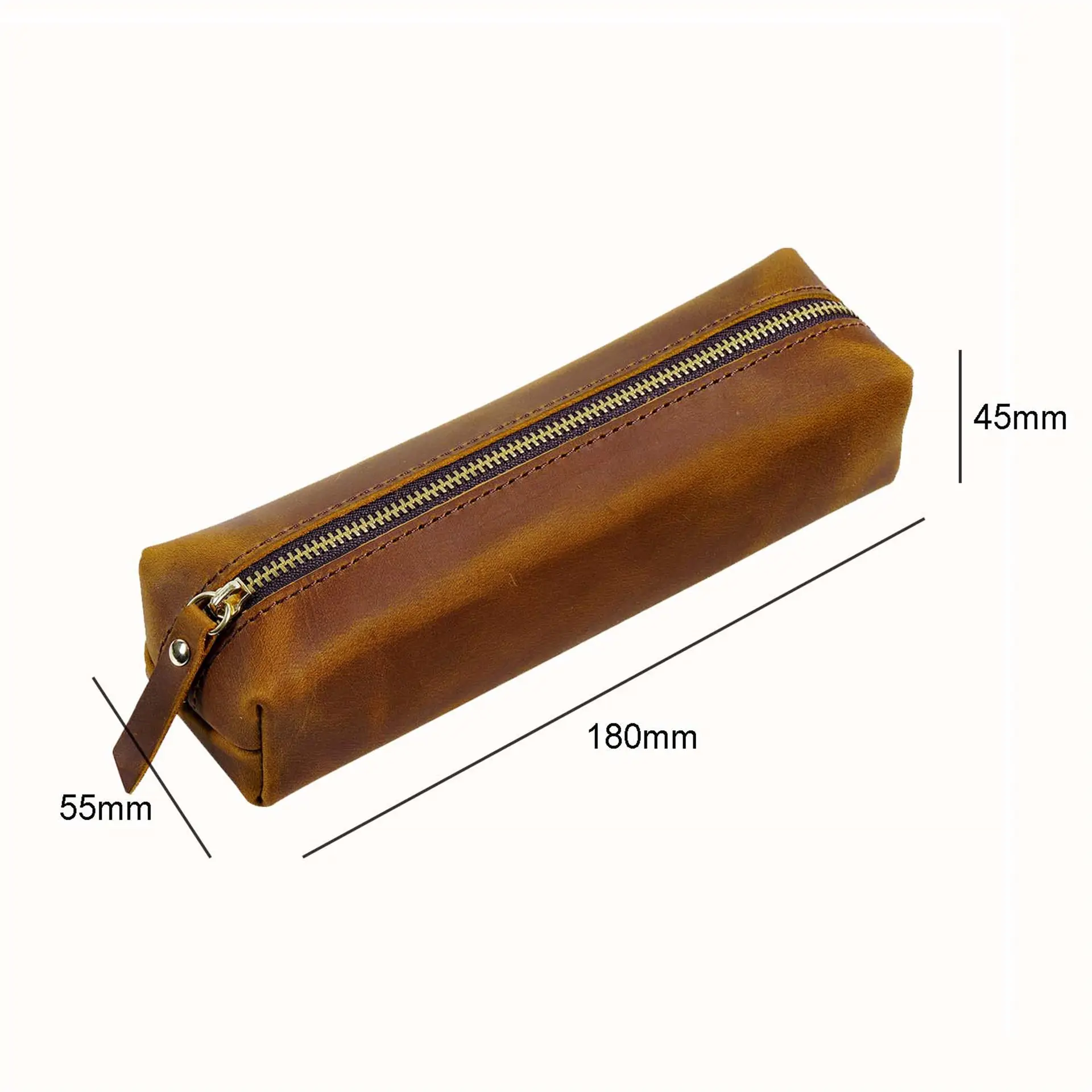 Handmade Genuine Leather Zipper Pen Bag Retro Neutral Large Capacity Pencil Case School Stationery Wholesale