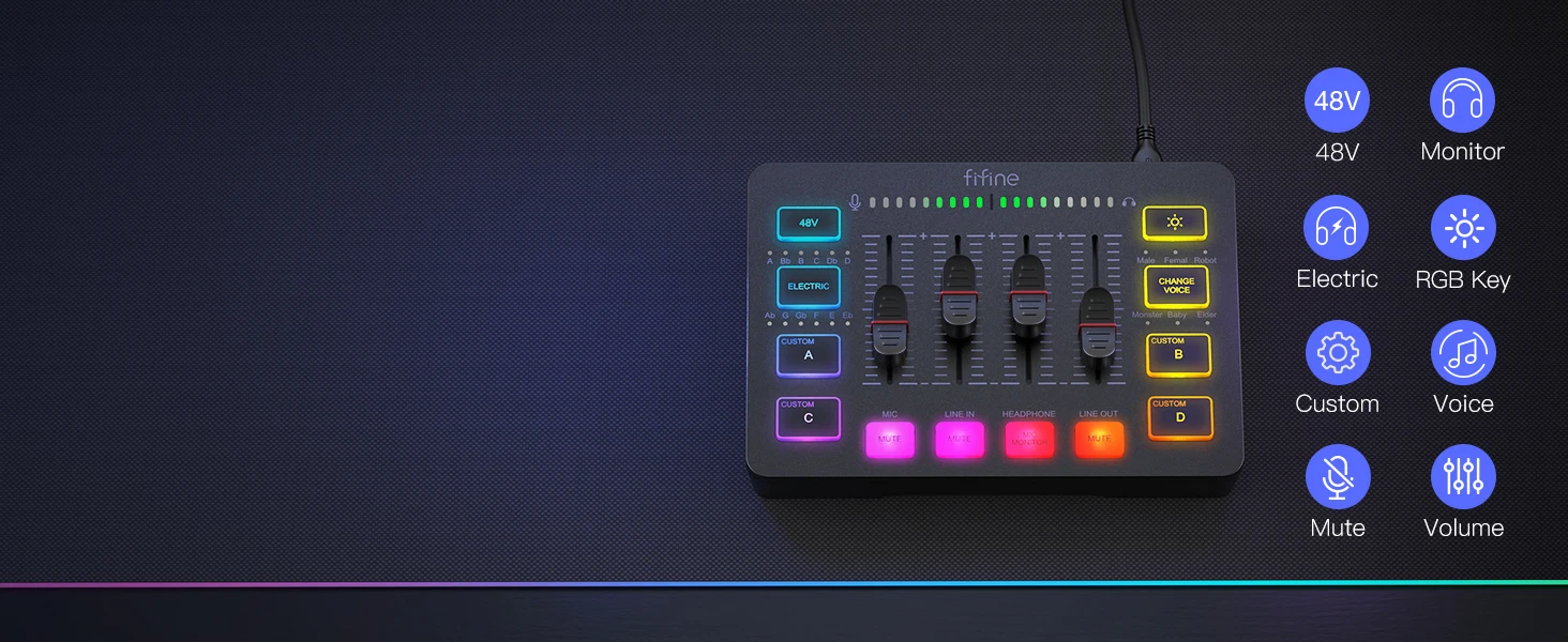 Fifine Usb-Gaming-Mixer Mit Xlr-Mikrofon-Schnittstelle, 48 V Phantomspeisung, Rgb, Soundkarte Für Podcasting, Streaming, Ampligame Sc3 Scc2C3563Dbbb470D9406327Afacec015O
