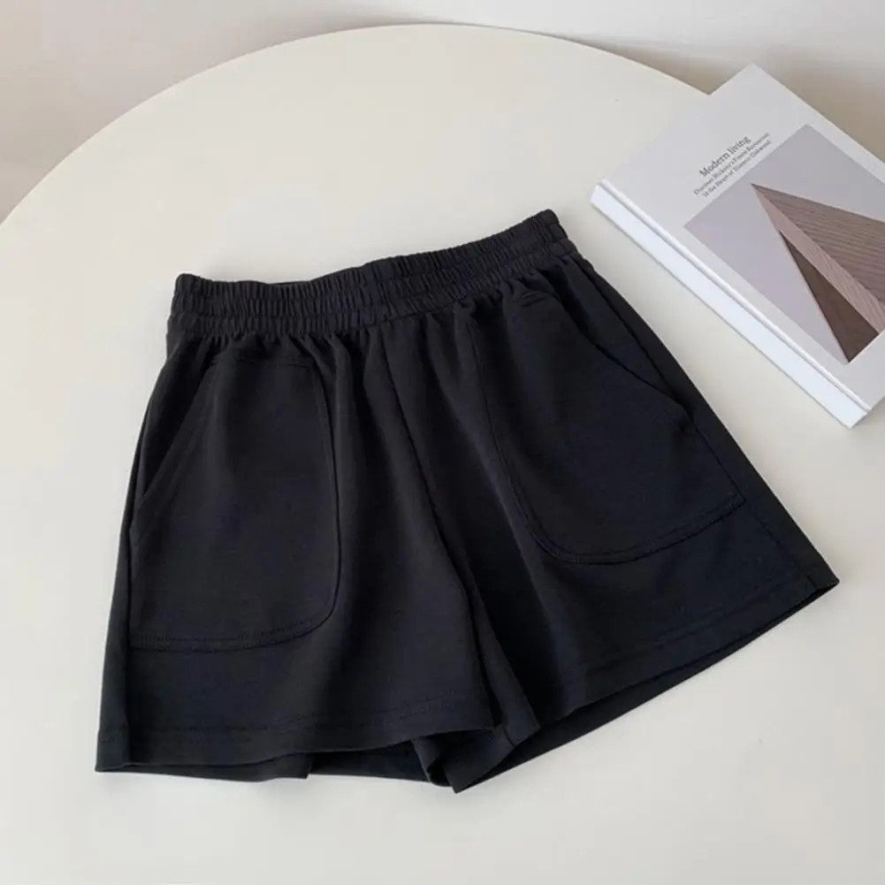 

High Waist Shorts High Waist Summer Women Shorts with Pockets for Sport Jogging Elastic Above Knee Length Homewear Pajama Short