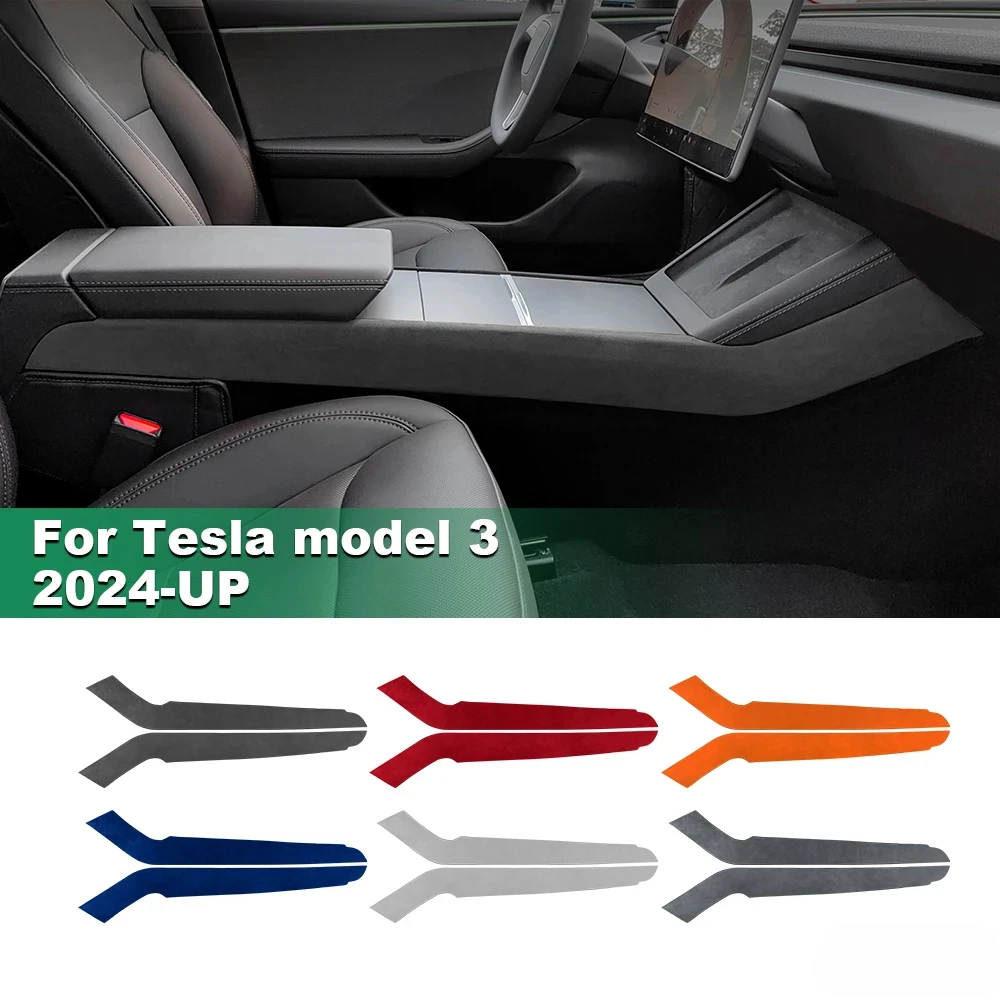 Italian Top Suede Center Console Side Trim Stickers for Tesla Model 3 Highland 2024 2025 2026 Decor Car Interior Accessories