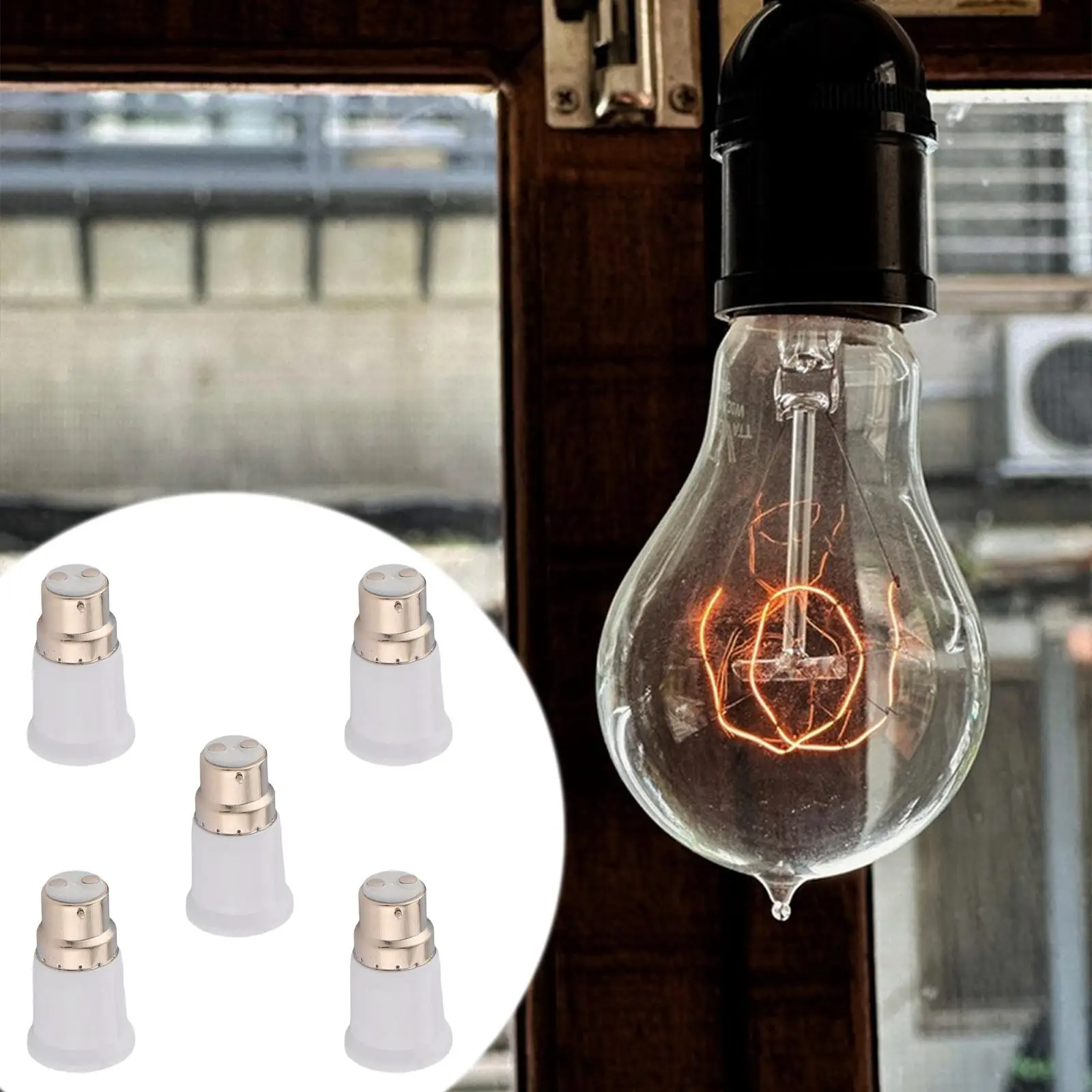 

5Pcs B22 to E27 Light Bulb Converter, Easy to Install Height 6.5cm Light Bulb Holder, Bayonet to Screw Lighting Accessories