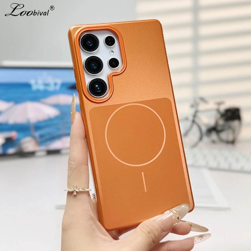 Luxuriöse Matte Hartschalen-PC-Hülle für Samsung Galaxy S25 Ultra S24 Plus S23 FE Magnetische Kabellose Ladefunktion Mattierte Stoßfeste Abdeckung
