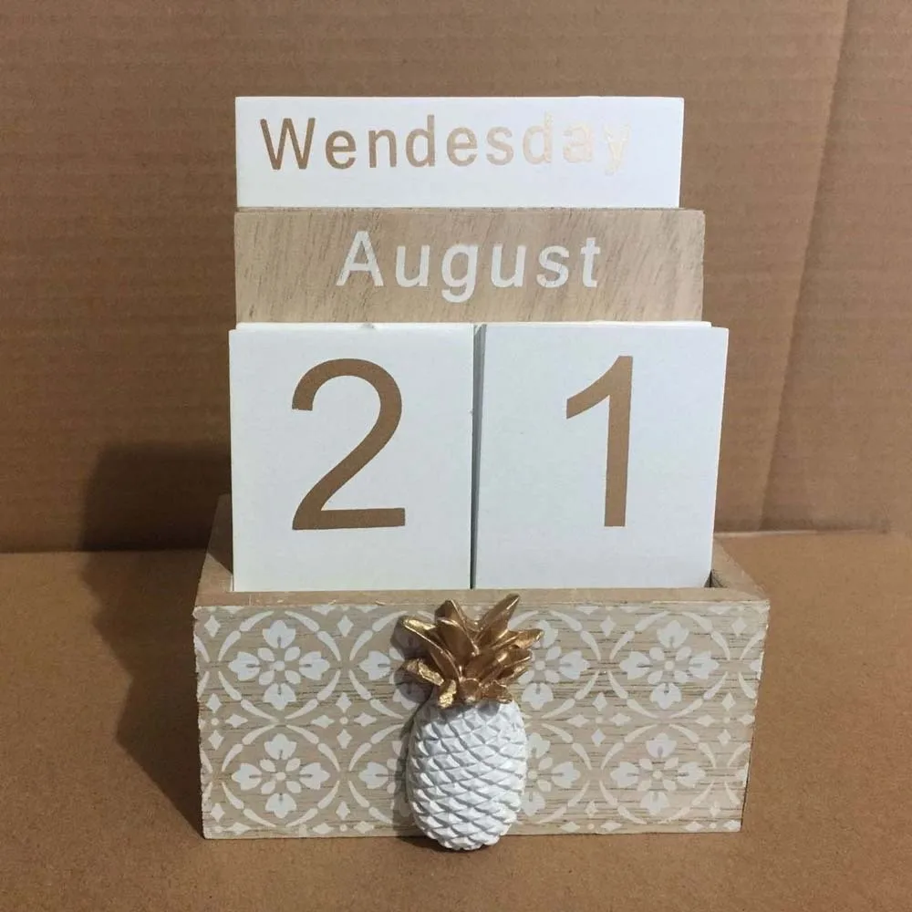 

Aesthetic Wooden Perpetual Calendar Cactus Manual Desk Calendar Ornament Pineapple Home Decoration Date Display Ornament Gifts