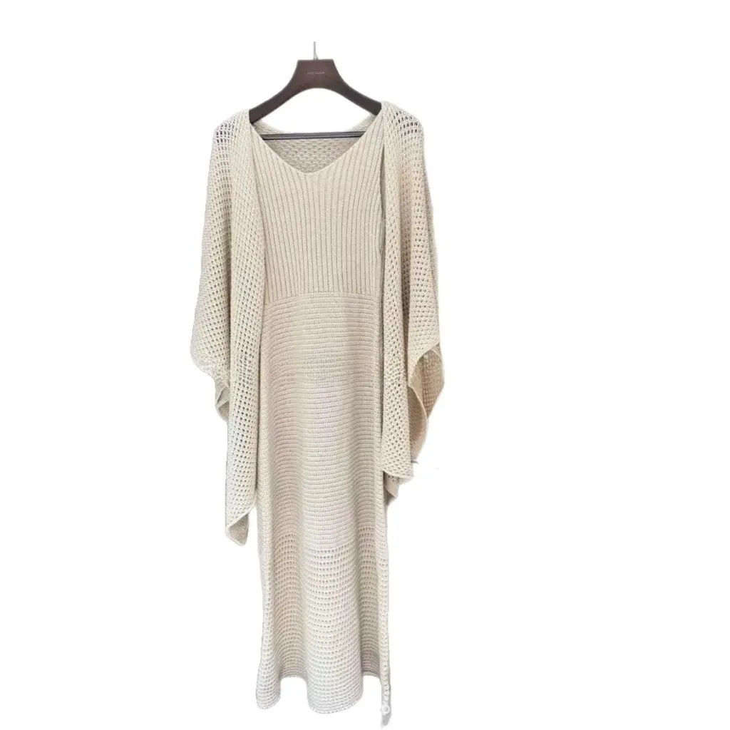 Stylowy dzianinowy kardigan i sukienka w zestawie, piękna minimalistyczna seria, elegancki i uniwersalny dwuczęściowy strój damski.